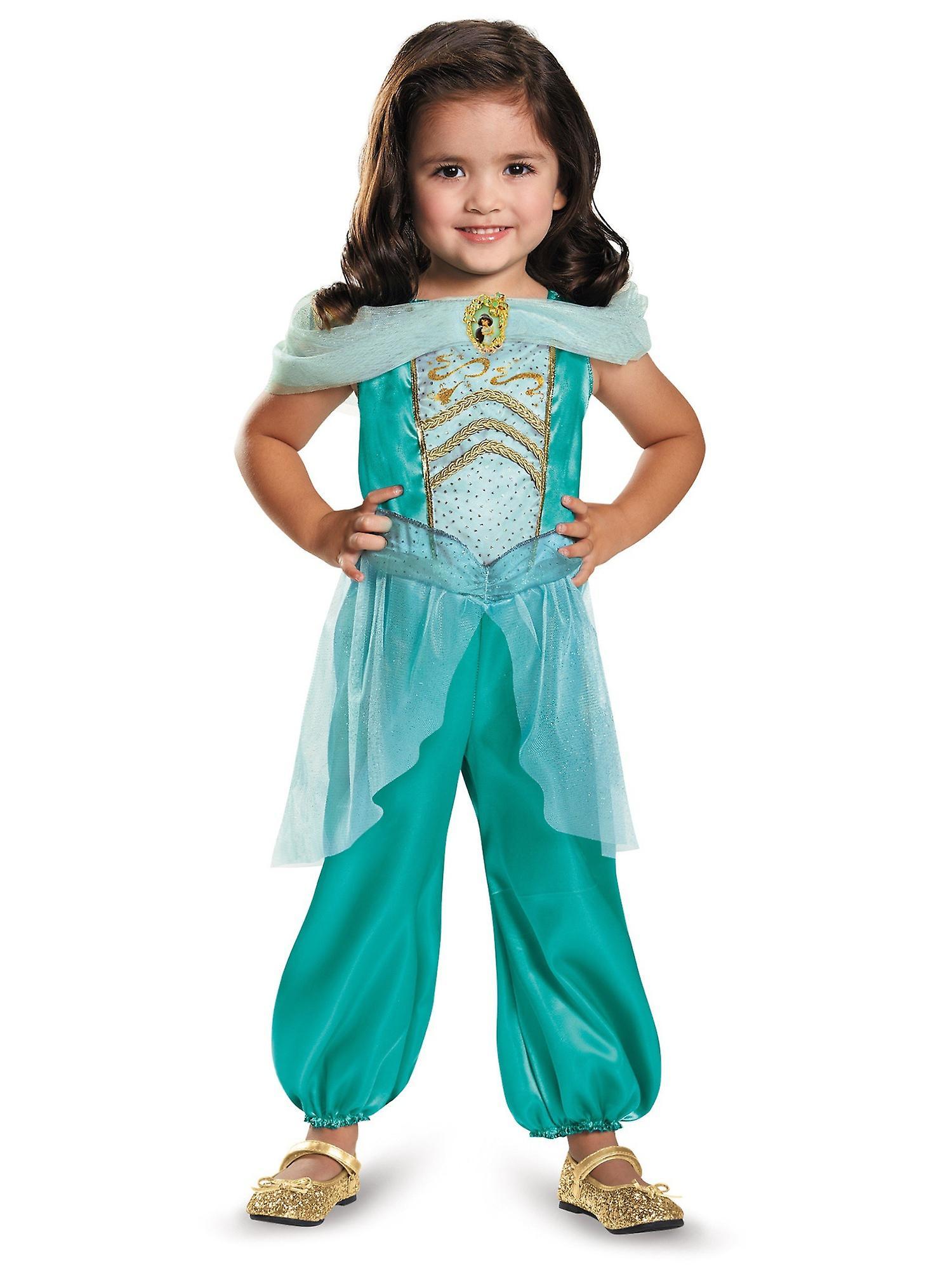 Disguise Jasmine Disney Princess Aladdin Alibaba Genie Story Book Week Girls Costume S Green Small (4-6X)