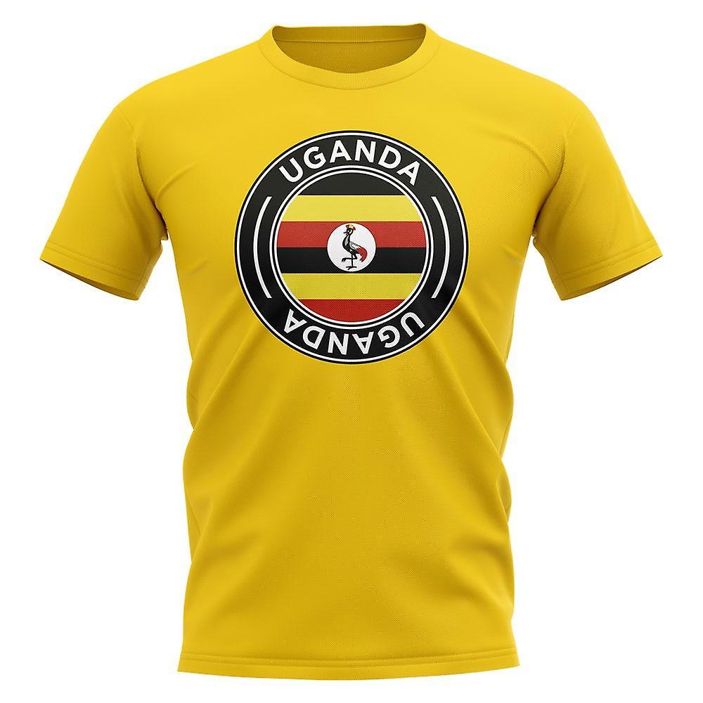 UKSoccerShop Uganda Football Badge T-Shirt (Yellow) Womens S (Size 10 - 32 inch Chest)