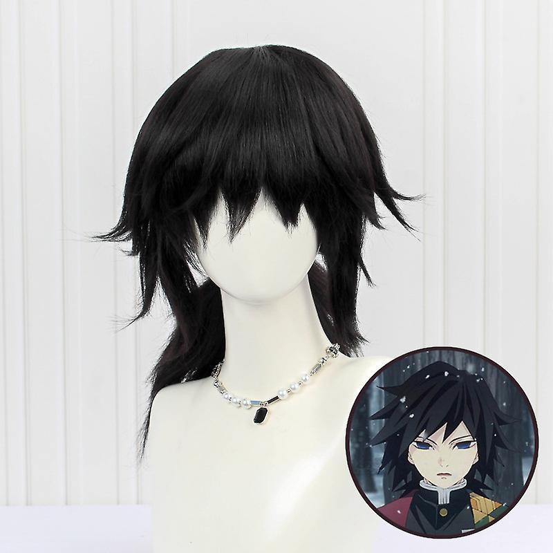 Bolongking Anime Demon Slayer Tomioka Giyuu Cosplay Wig Inverted Fluffy Ponytail Anime Costume Cosplay Props Halloween Roleplaying Wigs Black One Size