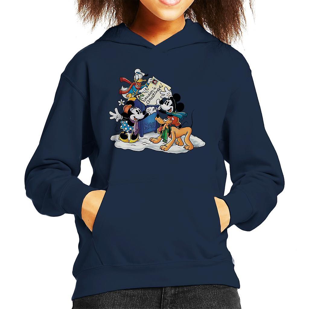 Disney Christmas Mickey Mouse Mailing Seasons Greetings Kid's Hooded Sweatshirt Navy Blue Small (5-6 yrs)