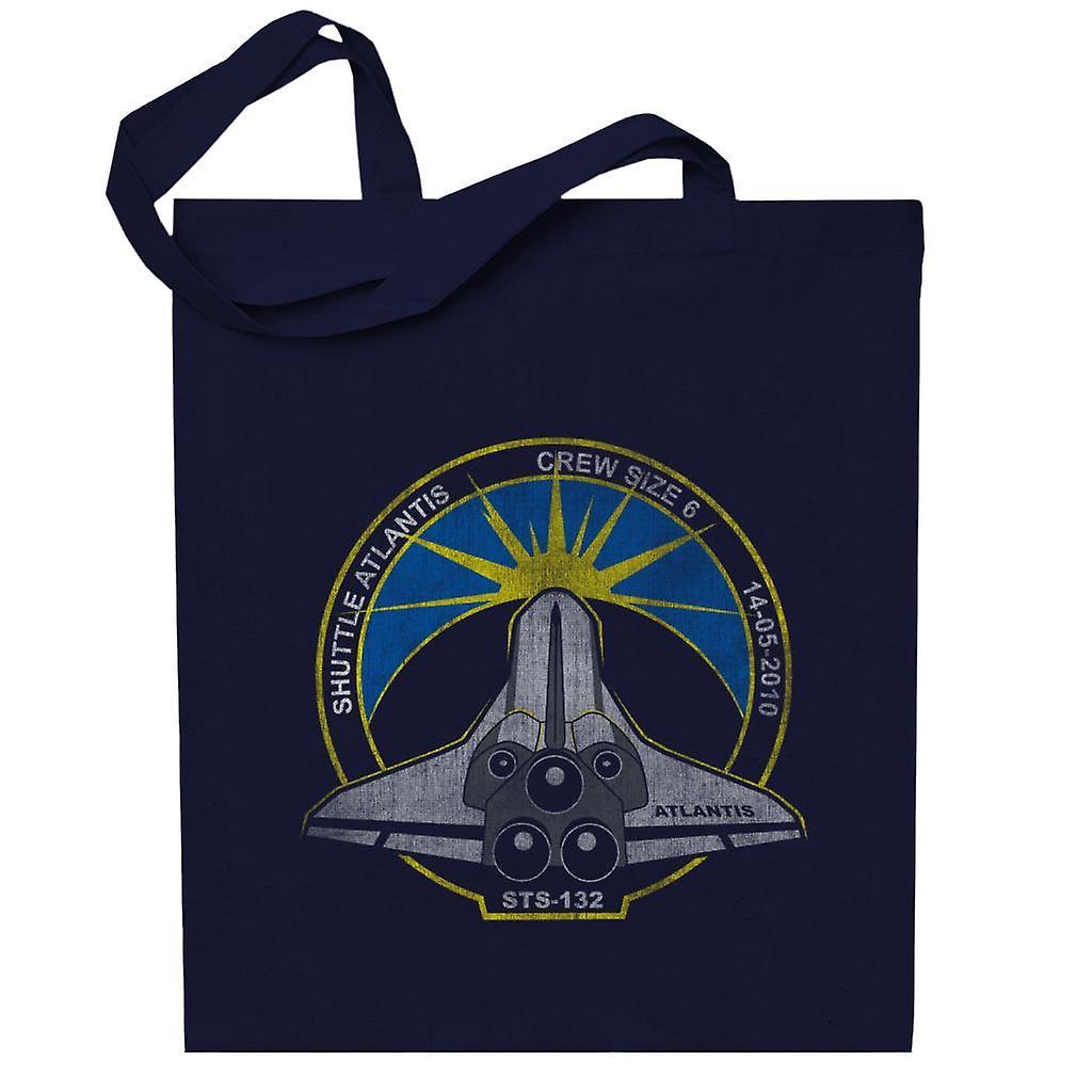 NASA STS 132 Atlantis Mission Badge Distressed Totebag Navy Blue 38 x 42 cm