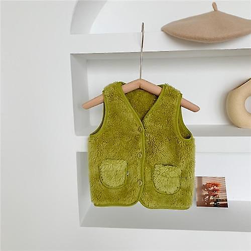 Slowmoose V Neck Winter Warm Vest, Faux Fur Waistcoat Green 24M