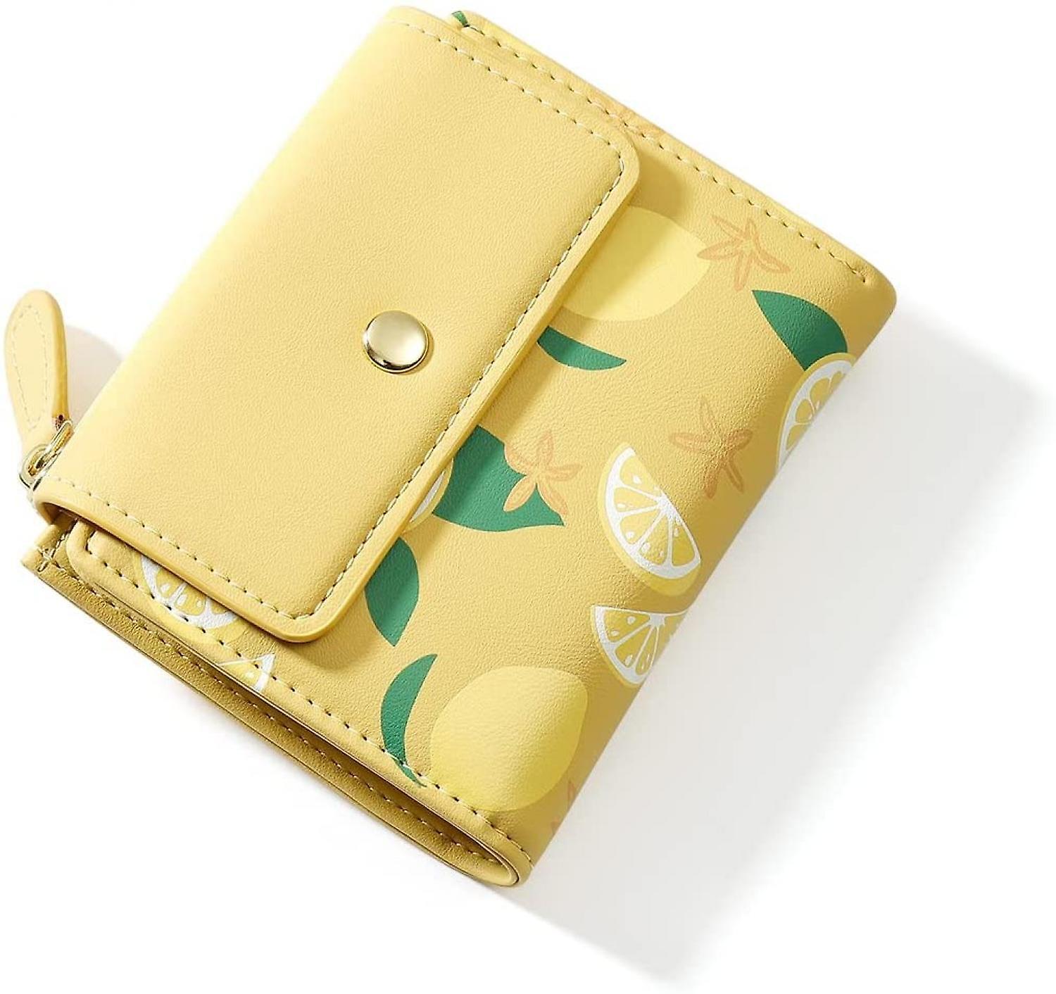 Xyc Cute Lemon Zipper Pocket Trifold Small Wallets Card Holder ID Window Purse Coin Pouch for Women Ladies (YELLOW, Lemon Print) lemon/yellow