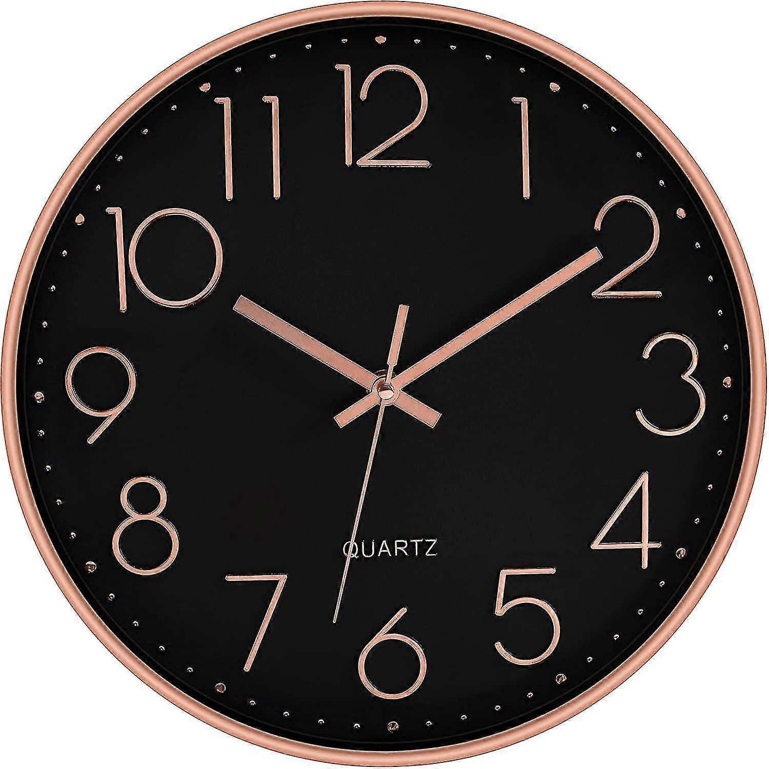 Sichuan Chuanqia Trading Wall Clock, Modern Rose Gold 12 Inch Silent Non-ticking Round Decorative Black Rose Gold