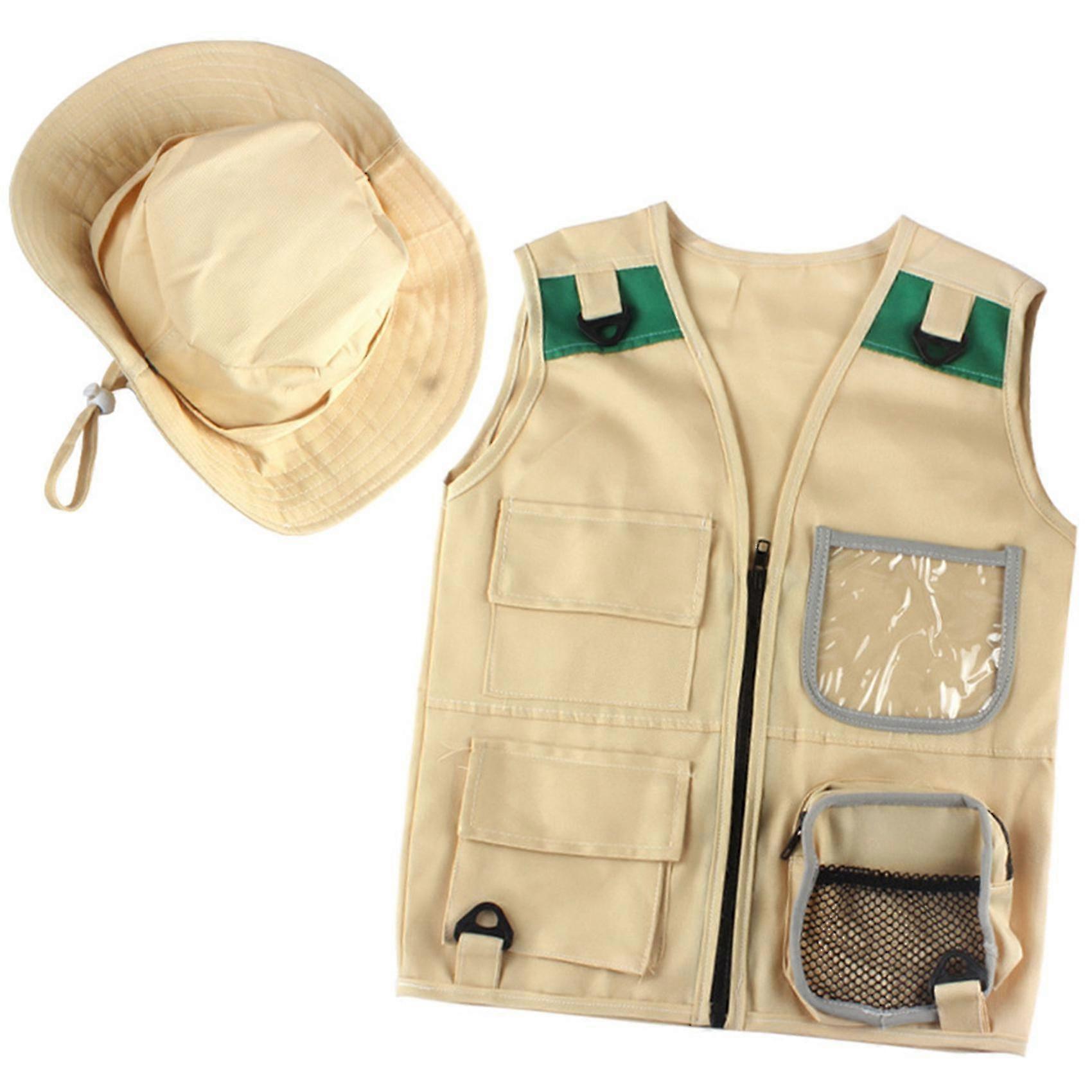 Xixi Outdoor Adventure Kit,young Kid's Khaki Cargo Vest And Hat Comfortable And Durable Explorer Costume