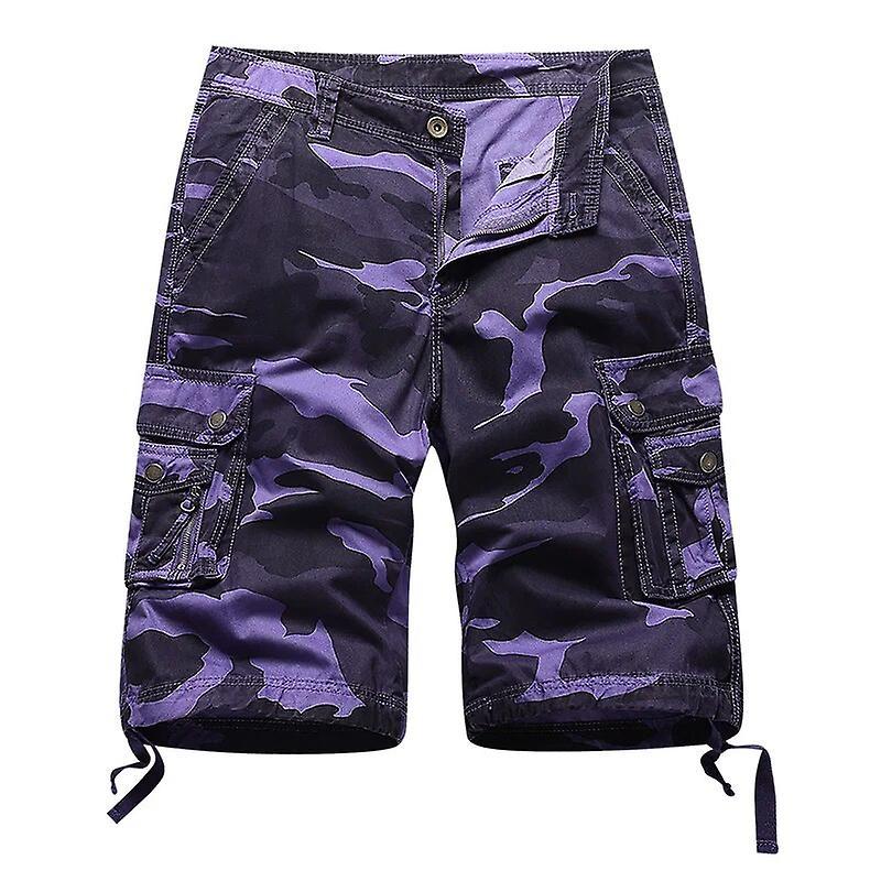 Cciyu Summer Mens Camouflage Cotton Cargo Shorts Men Casual Multi Pocket Military Shorts Outdoor Bermuda Breathable Joggers Short Male Purple 38-80...