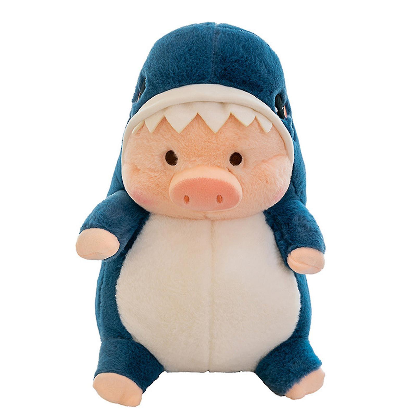 Wfuo Cartoon transforming pig doll dinosaur shark piggy doll pillow girl birthday gift plush toys Blue