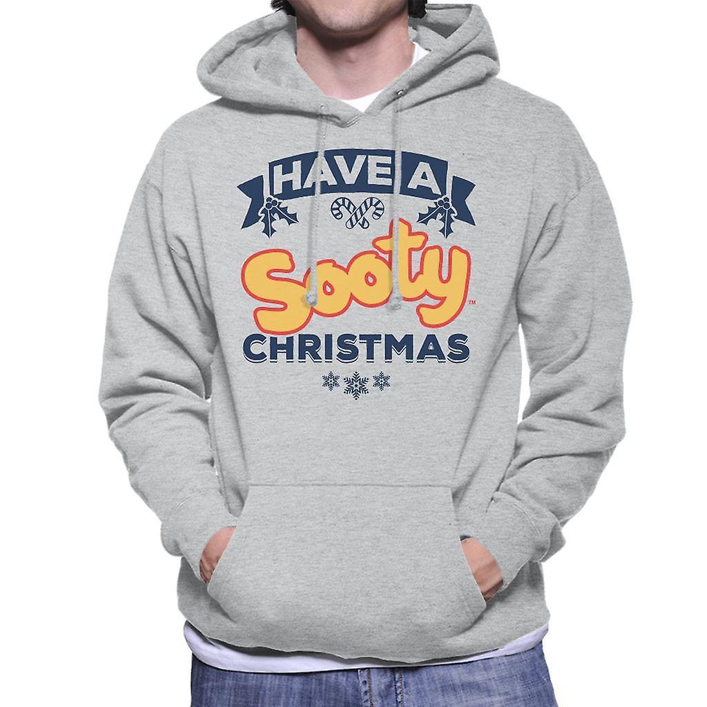 Sooty Christmas Have A Sooty Christmas Blue Banner Design Men's Hooded Sweatshirt Heather Grey X-Large