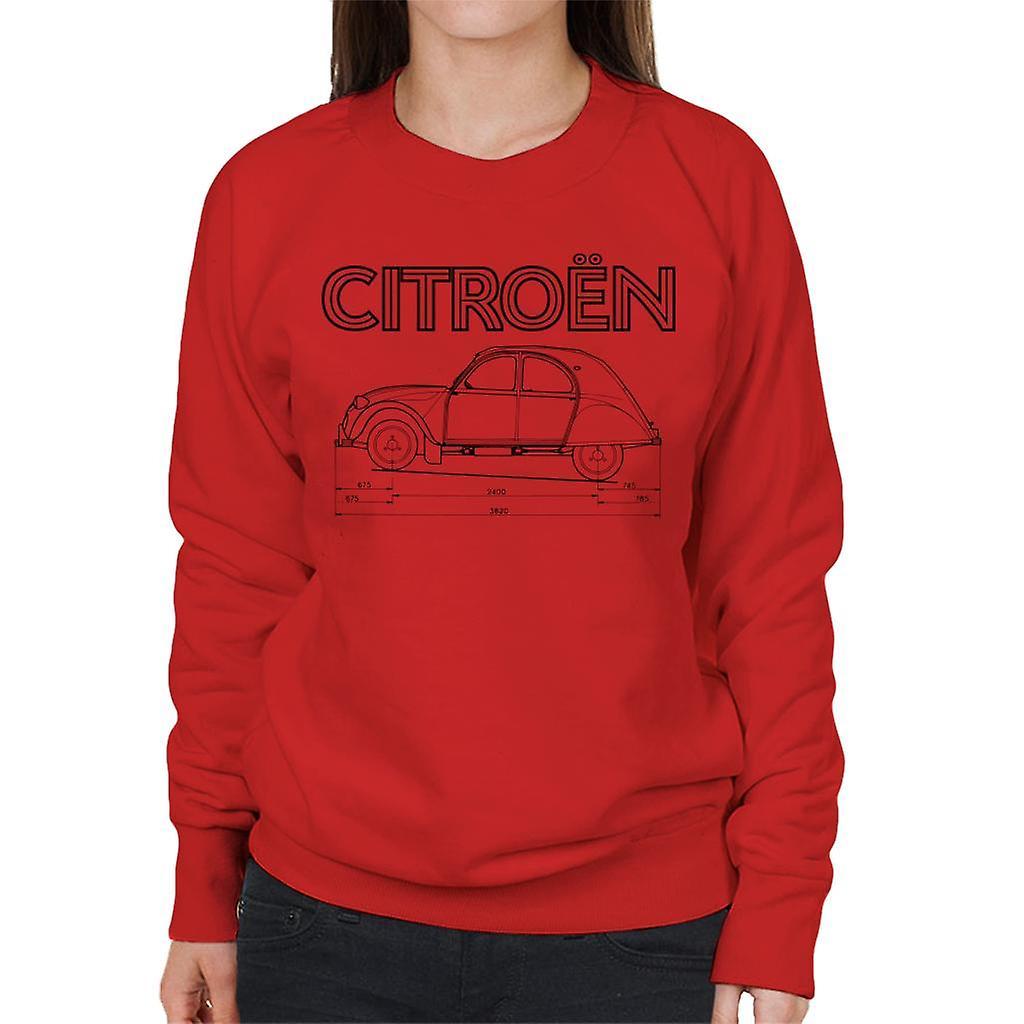 Citro�n Citroen 2CV Dimensions Black Diagram Women's Sweatshirt Red Medium