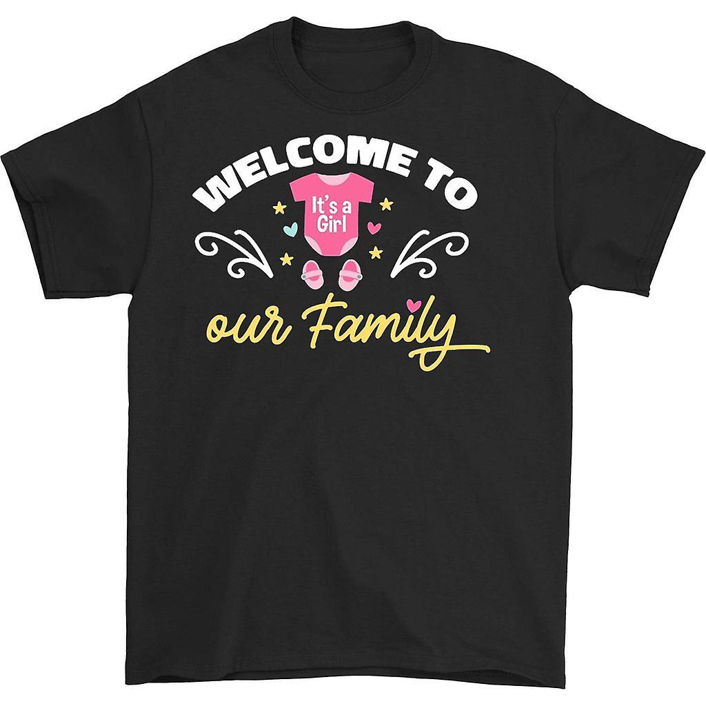 HISHARK Welcome to Our Family It's A Girl T-shirt Black M