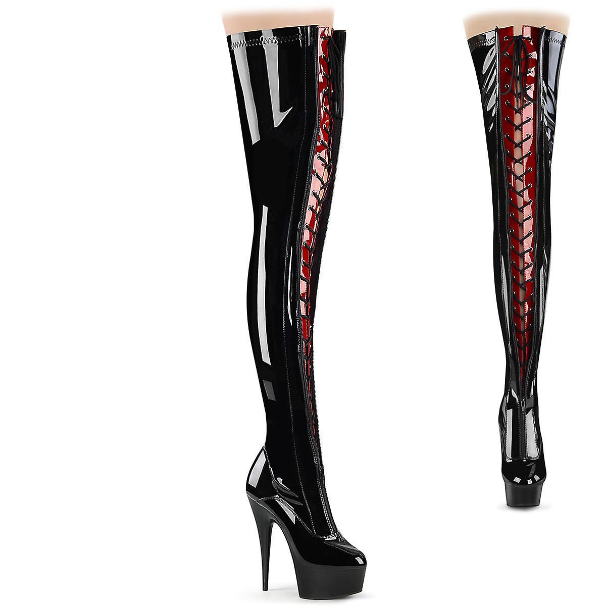 Pleaser  Boots Delight-3027 Blk-red Str. Pat/blk Uk 9/eu 42/us 12