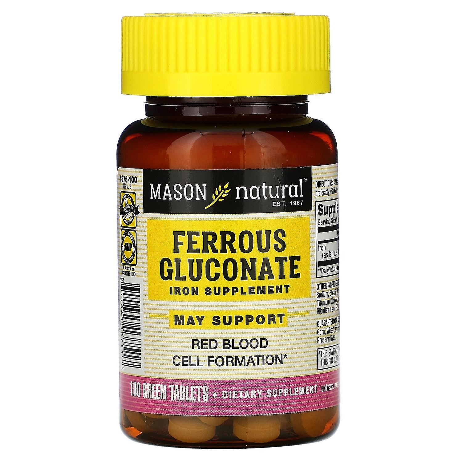 Mason Natural, Ferrous Gluconate, 100 Green Tablets