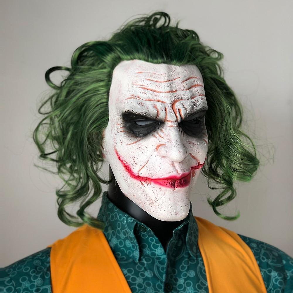 XYC Halloween Joker Mask, Cosplay Horror Clown Latex Mask, Whith Hair Wig, for Halloween Party Costume-White