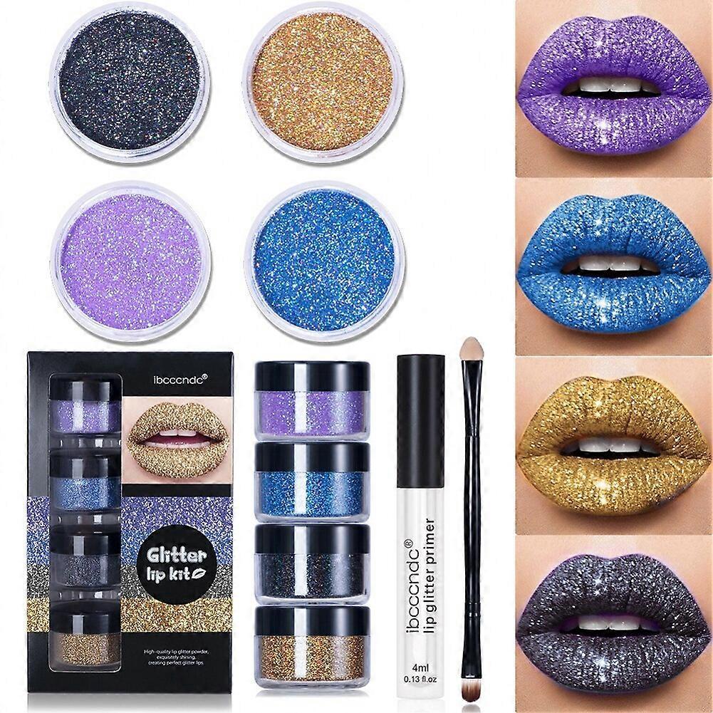 Unbrand 1 Set Glitter Lip Gloss Set Lip Glitter Primer Lip Glitter Powder Gloss Matte Lip Lip Balm Lipstick Christmas Halloween Gifts FT cool color