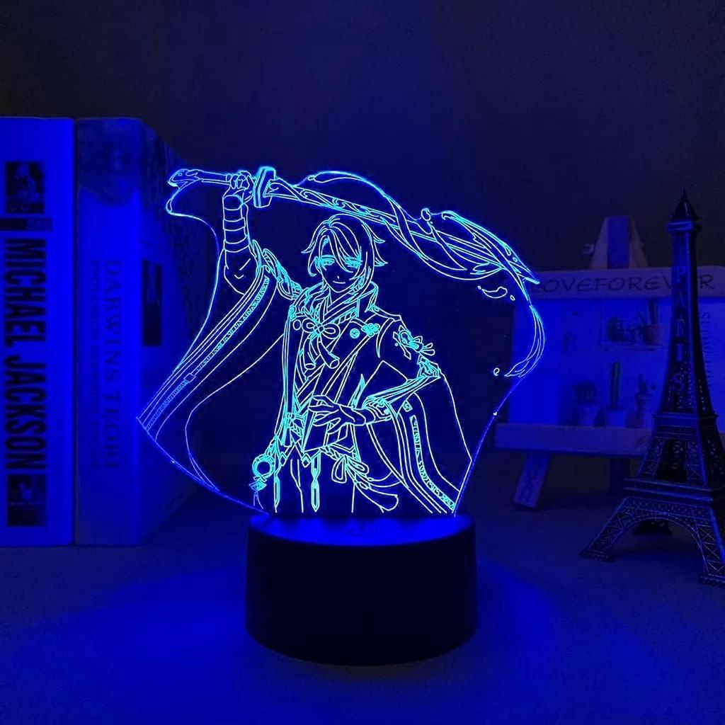 Xcy Led Light Genshin Impact Kamisato Ayato Anime 3D Illusion Night Lamp Home Room Decor Acrylic LED Light Xmas Gift Lamps(16 Colors with Remote)