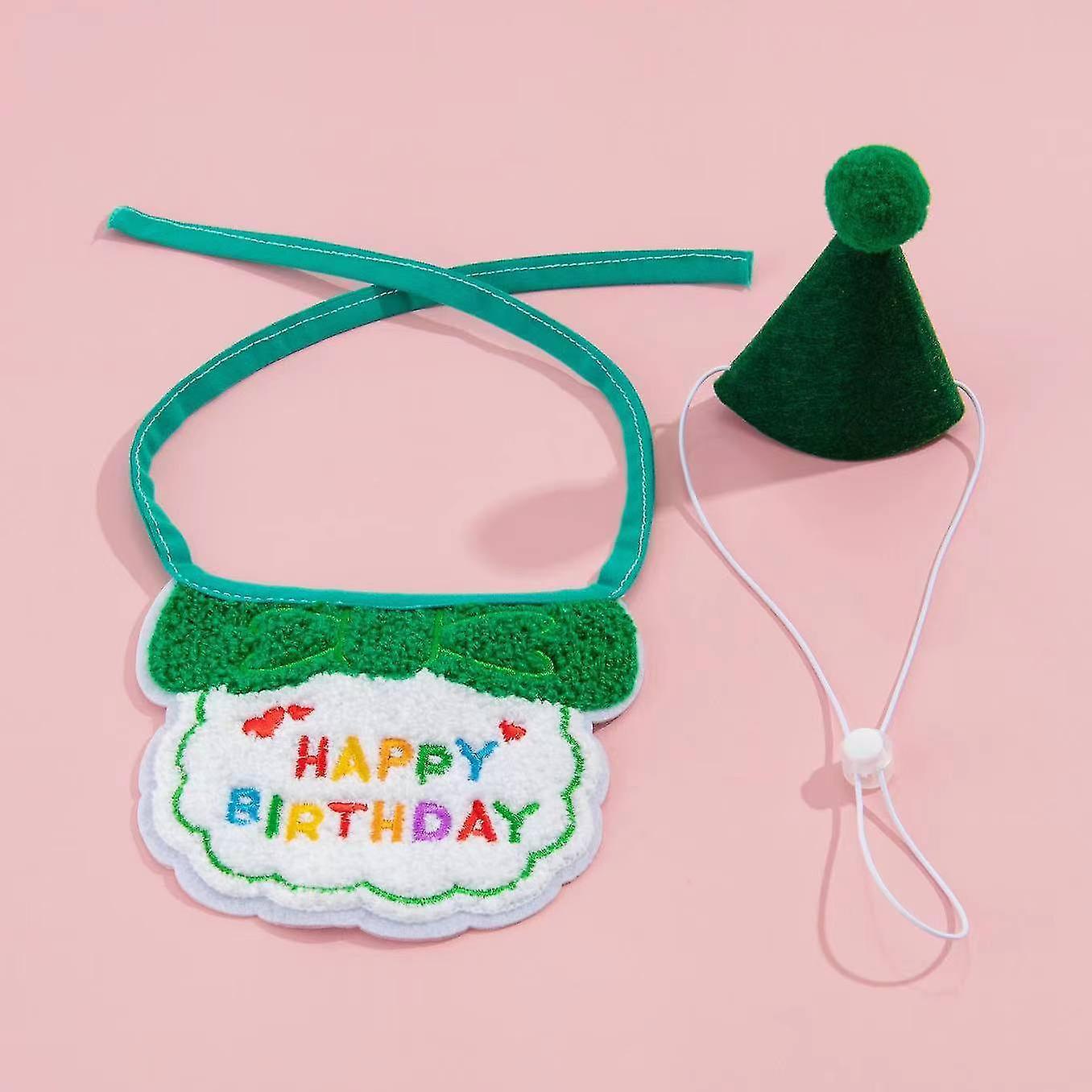 Tianzun Pet Cat Dog Happy Birthday Bib And Party Hat Mini Doggy Cat Birthday Bandana Scarfs Pet Birthday Outfit Pet Costumes Green