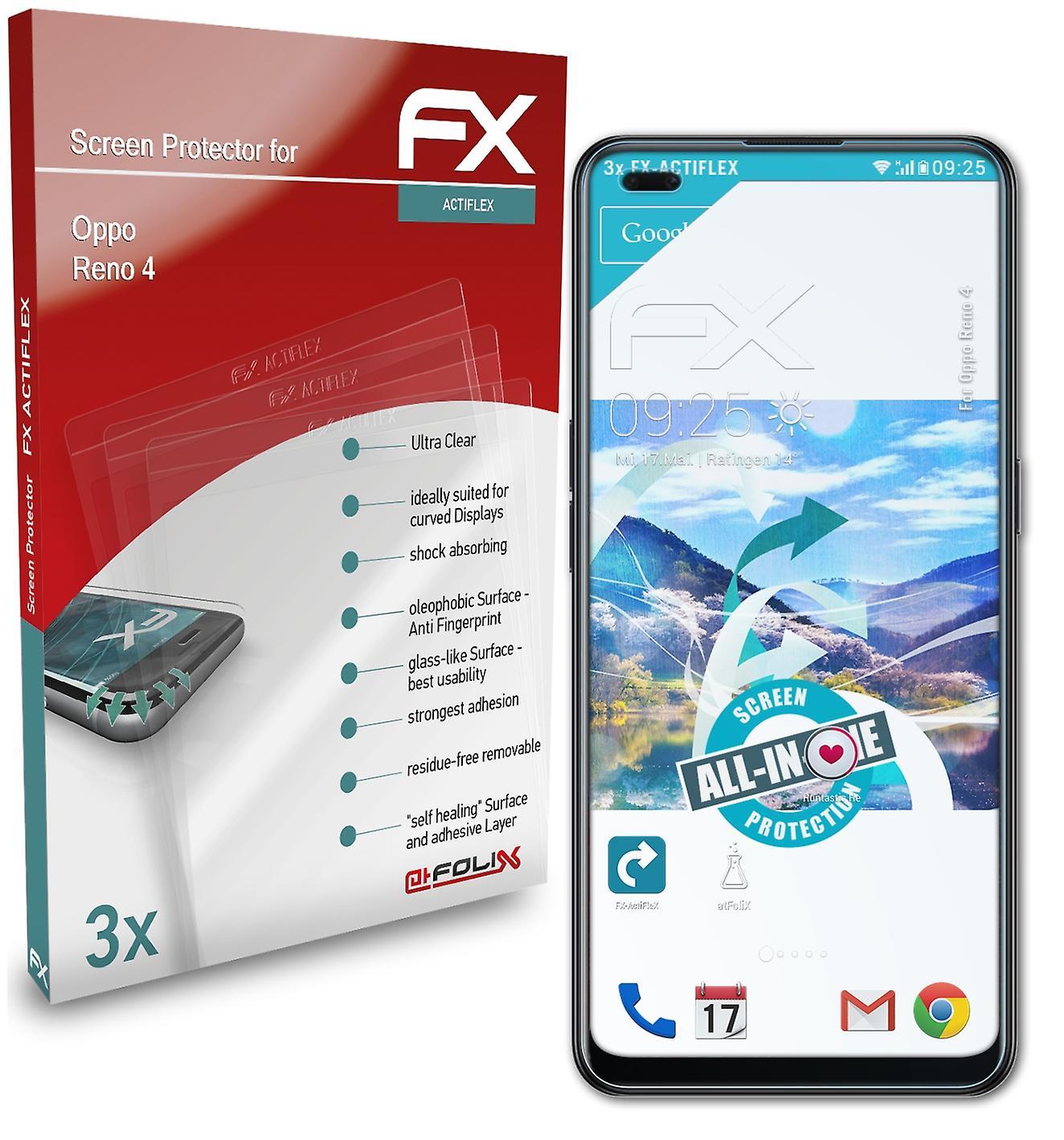 atFoliX 3x protective film compatible with Oppo Reno 4 film clear & flexible 04 FX-ACTIFLEX