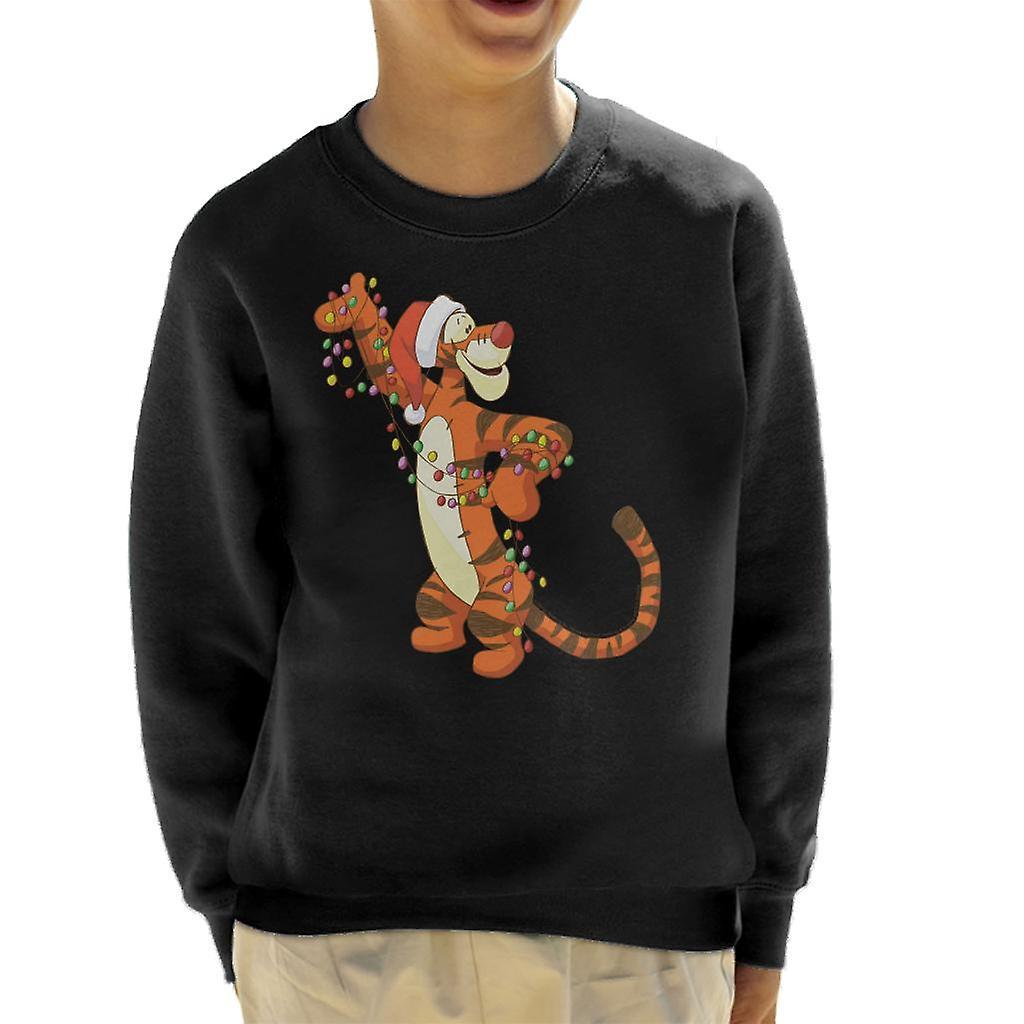 Disney Christmas Tigger Holding Festive Lights Kid's Sweatshirt Black Large (9-11 yrs)