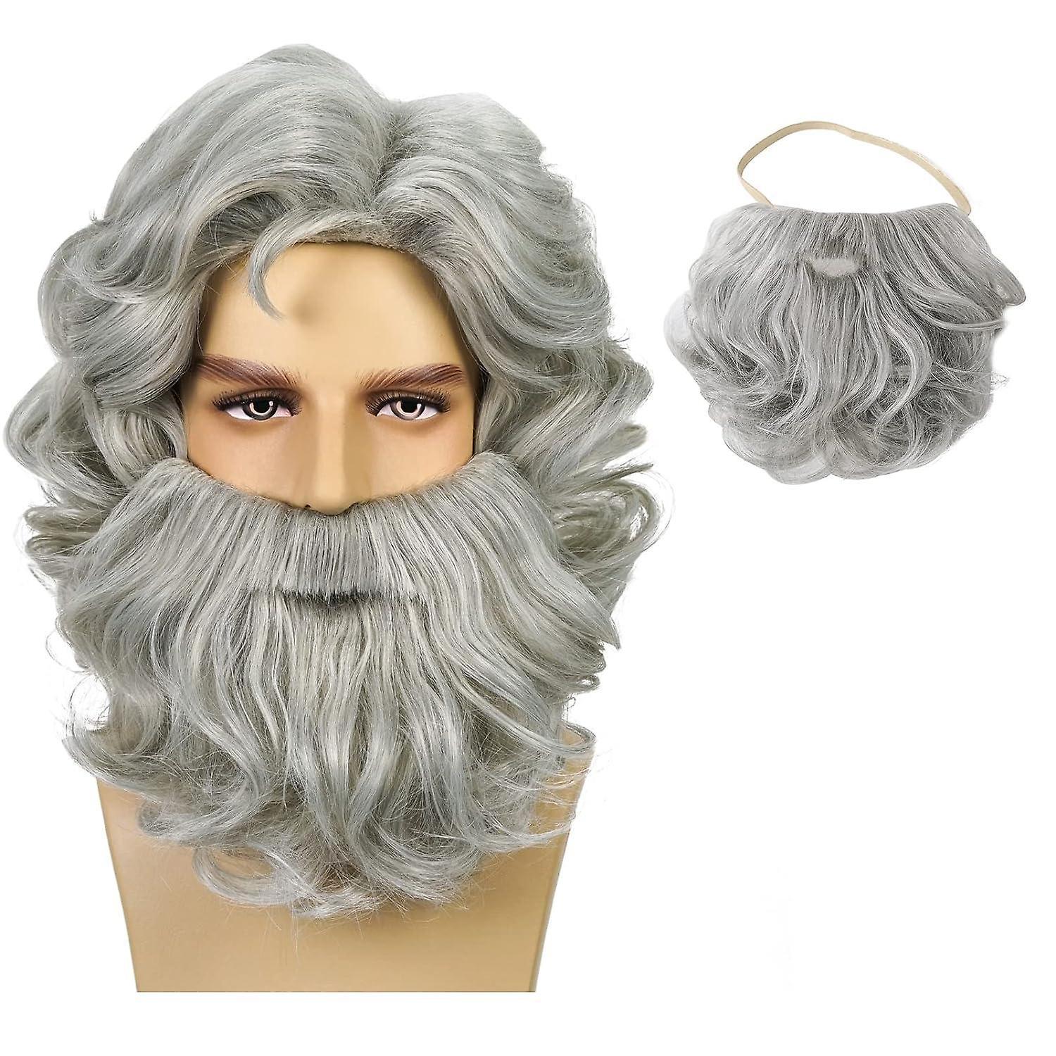 Moye Santa Beard and Wig Set Long Gray Old Man Wizard Wig