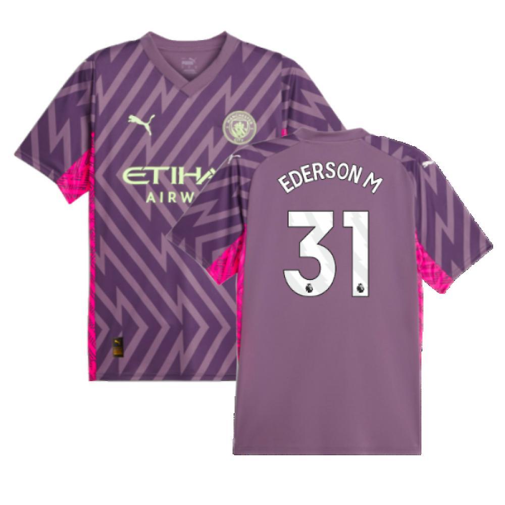 Puma 2023-2024 Man City Goalkeeper Shirt (Purple Charcoal) (Ederson M 31) Medium Adults