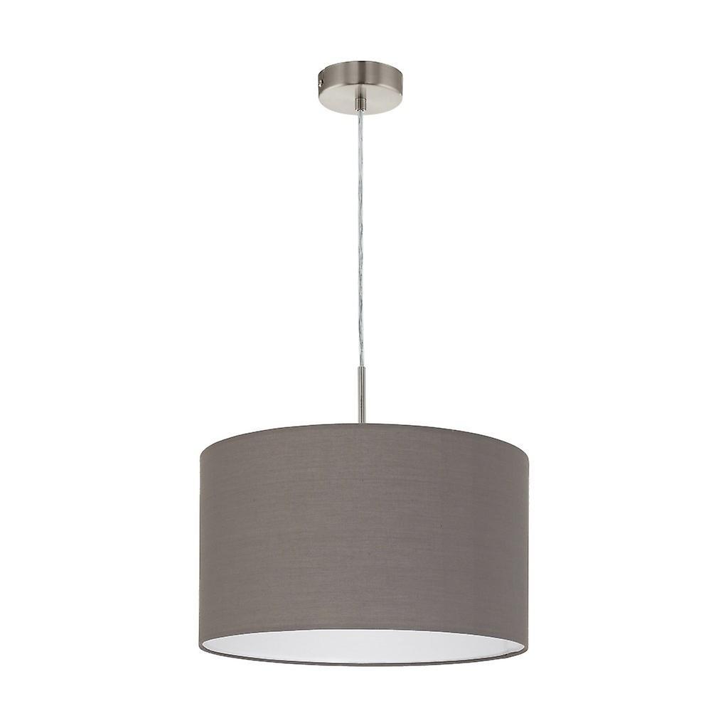 Eglo Lighting Pasteri 1 Light Ceiling Pendant Satin Nickel with Anthracite Brown Fabric Shade, E27