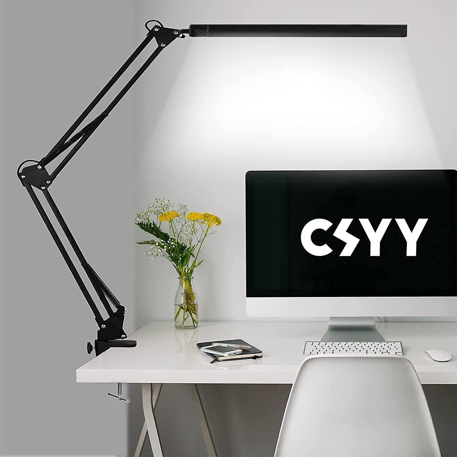 Yeye LED Desk Lamp, 12W Foldable Table Lamp with Clamp, 10 Brightness Levels 3 Modes, Collapsible USB Lam