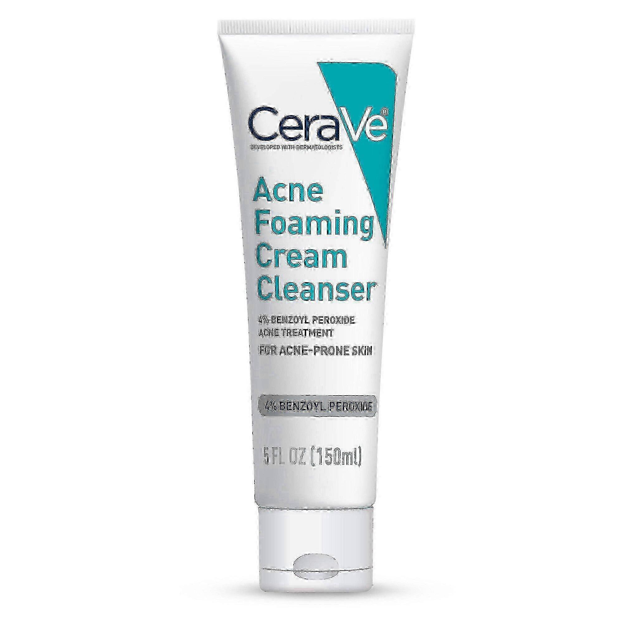 Cerave acne foaming face wash cream cleanser with benzoyl peroxide and ceramides, 5 oz