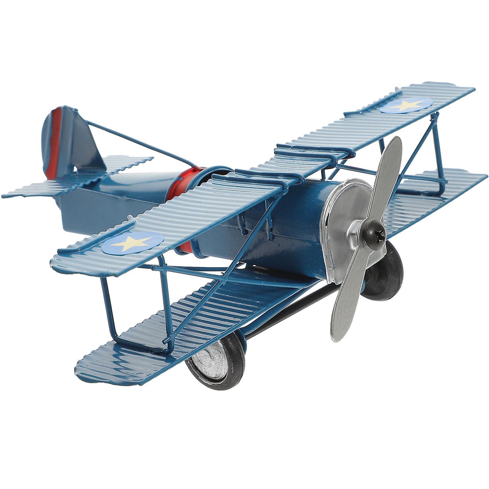 Tinksky Large Retro Airplane Ornament Iron Aircraft Airplane Vintage Airplane Model Metal Airplane Blue 16X13X5.5CM