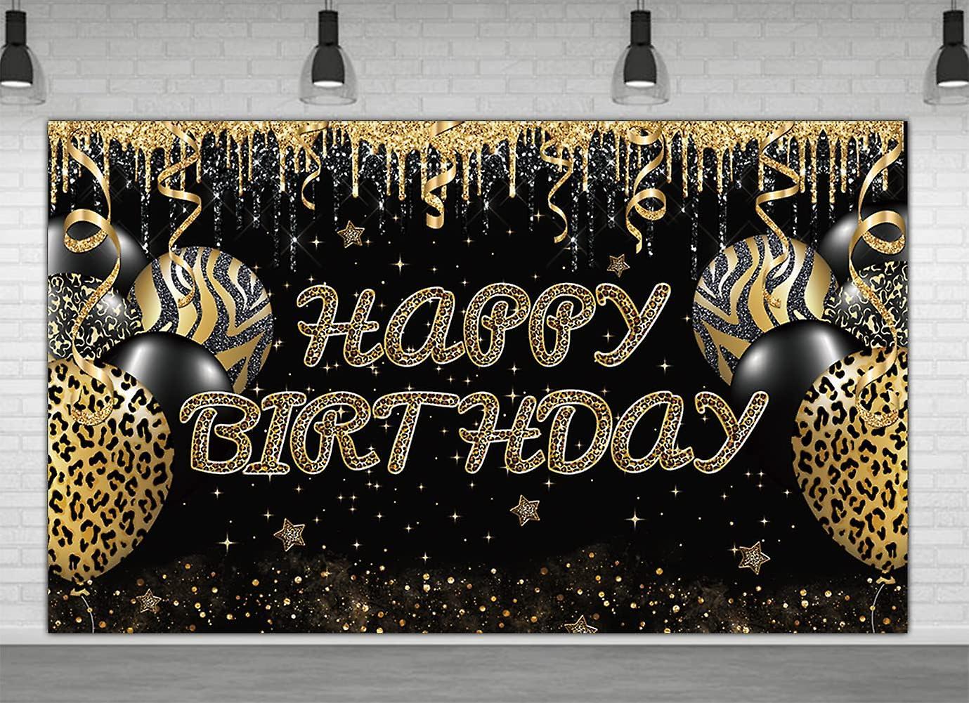 Heyone Large Gold Leopard Happy Birthday Backdrop Huge Leopard Happy Birthday Banner Cheetah Birthday Party Decoration Gold Leopard Birthday Photog...