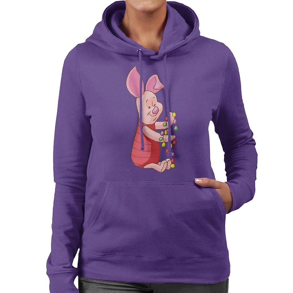 Disney Christmas Piglet Holding Festive Lights Women's Hooded Sweatshirt Purple X-Large