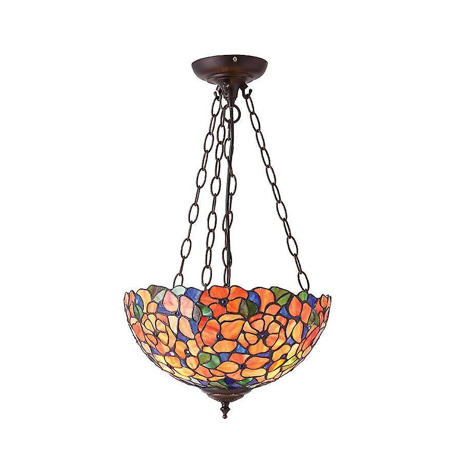 Interiors 1900 Lighting Josette 3 Light Medium Inverted Ceiling Pendant Bronze, Tiffany glass, E27