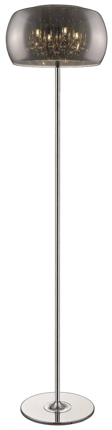 Spring 4 Light Floor Lamp Chrome Crystal with Smoked Glass Shade G9