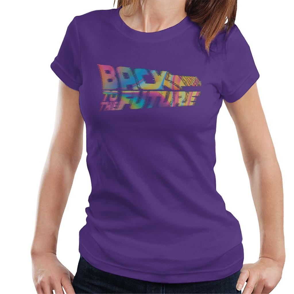 Back to the Future Logo Psychedelic Blur Women's T-Shirt Purple Medium