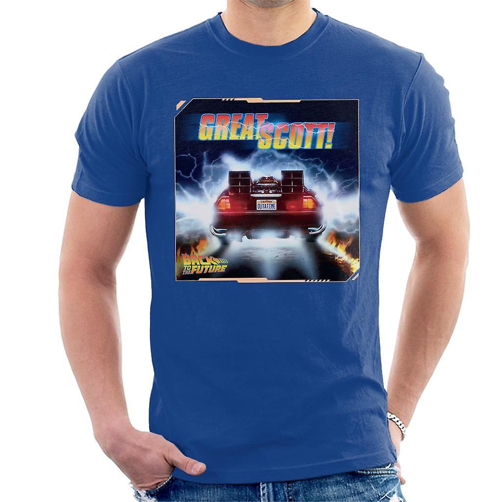 Back to the Future Delorean Great Scott Men's T-Shirt Royal Blue Large