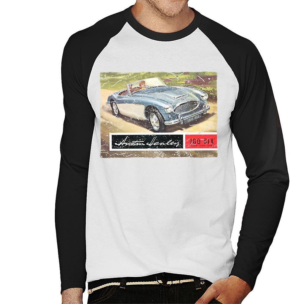 Austin Healey Country Road British Motor Heritage Men's Baseball Long Sleeved T-Shirt White/Black Small