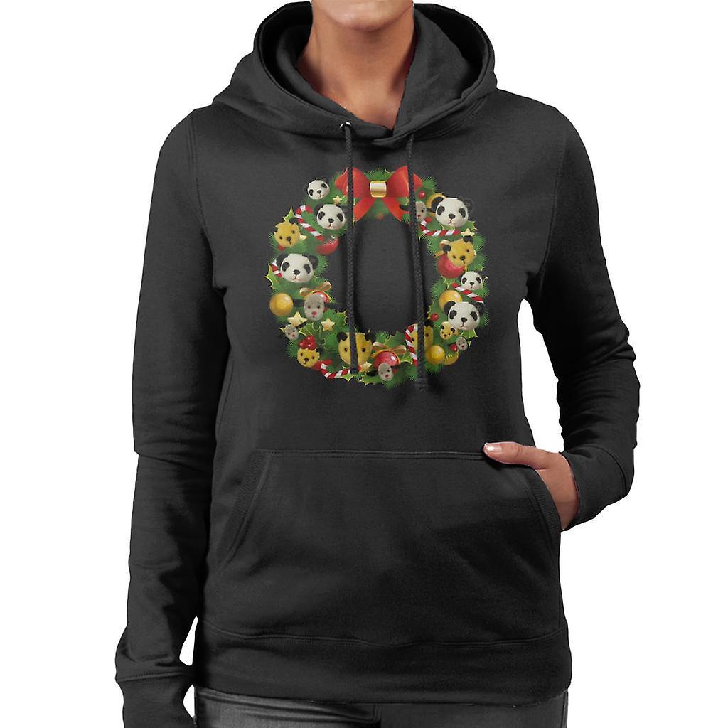 Sooty Christmas Wreath Women's Hooded Sweatshirt Black Medium