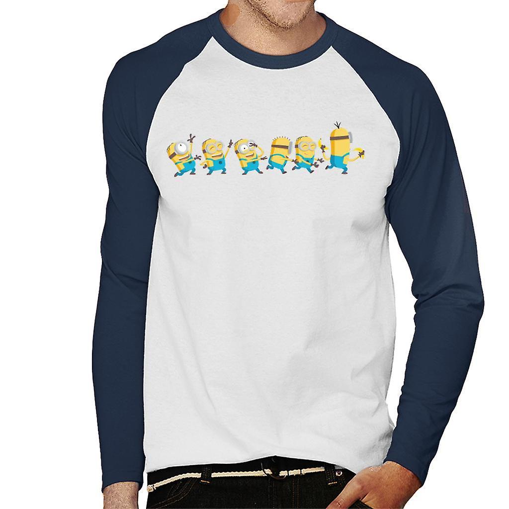 Despicable Me Minions Celebration Line Men's Baseball Long Sleeved T-Shirt White/Navy X-Large