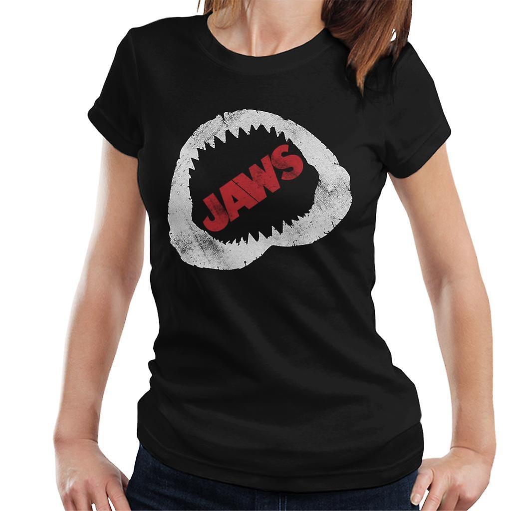 Jaws Bite Red Text Women's T-Shirt Black Medium