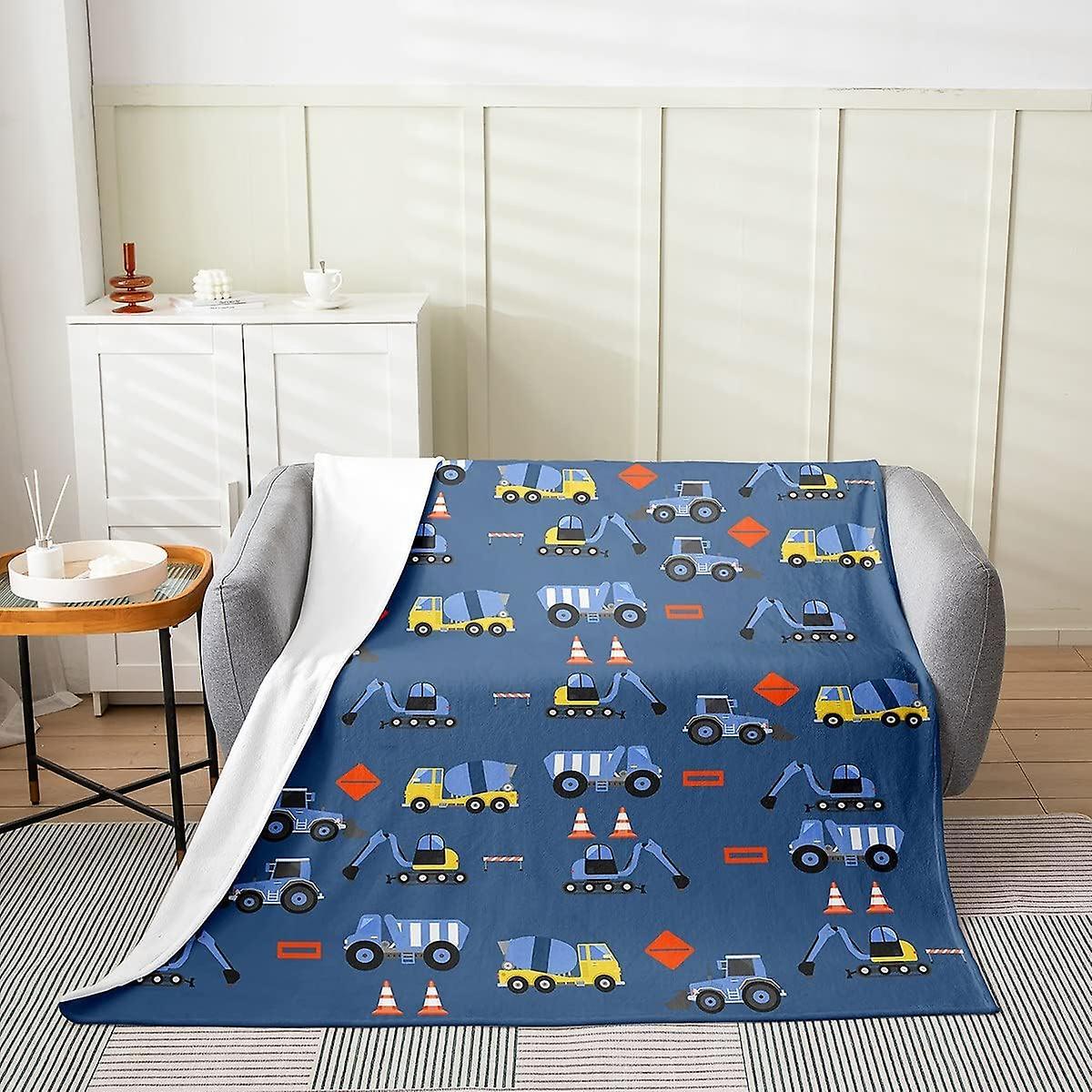 Kerota Cartoon Construction Excavator Fleece Throw Blanket Kids ,Vehicles Truck Car Fuzzy Blanket For Bed Sofa ,All Season Machinery Bulldozer Cran...