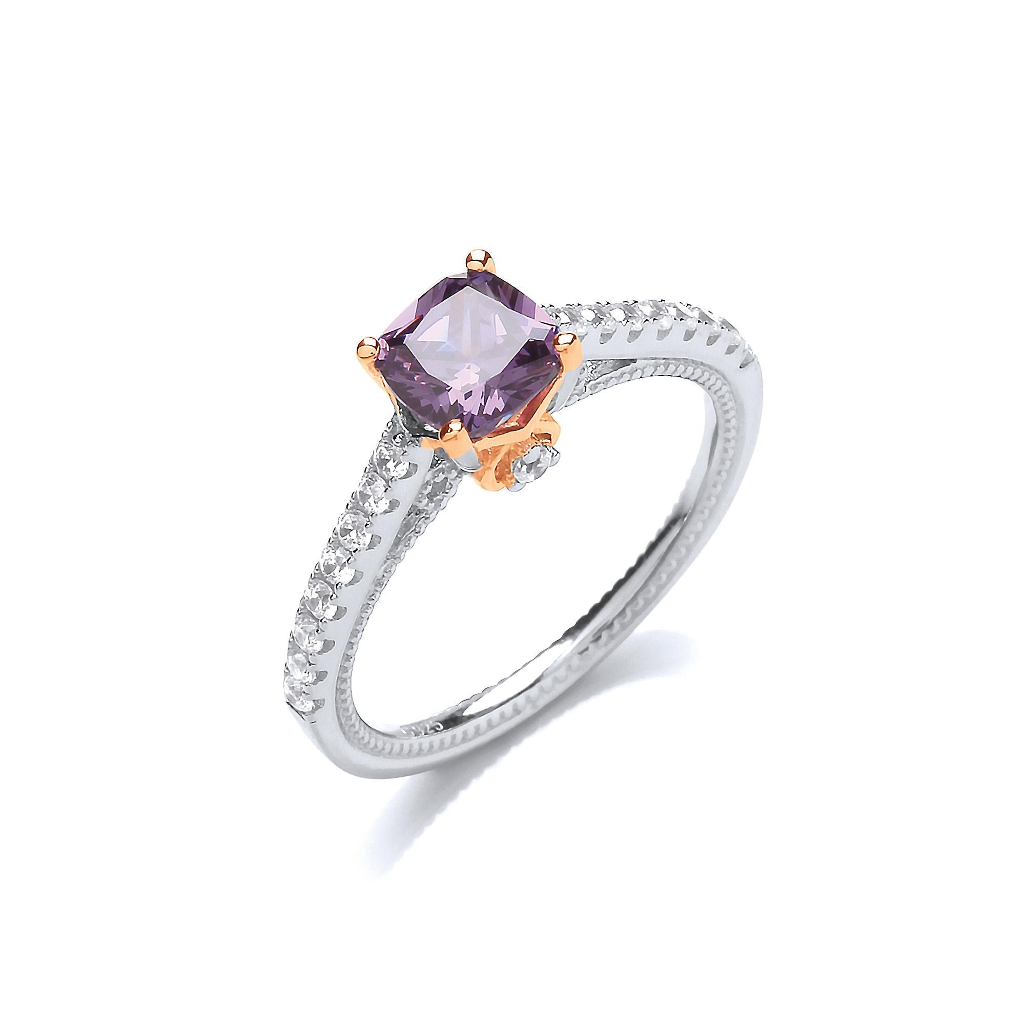 Rose Silver Purple Cushion CZ Majestic Solitaire Dress Ring - GVR859