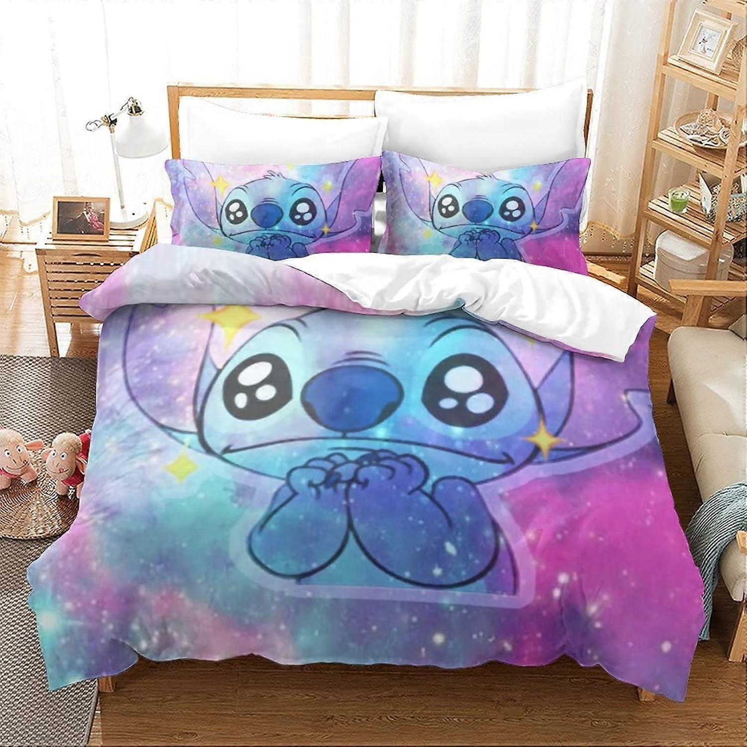 Kerota Stitch Pieced Bedding Set with Duvet Cover and Pillowcase, Microfiber, Lilo & Stitch Digital Print D King 135*200 CM Single135x200cm