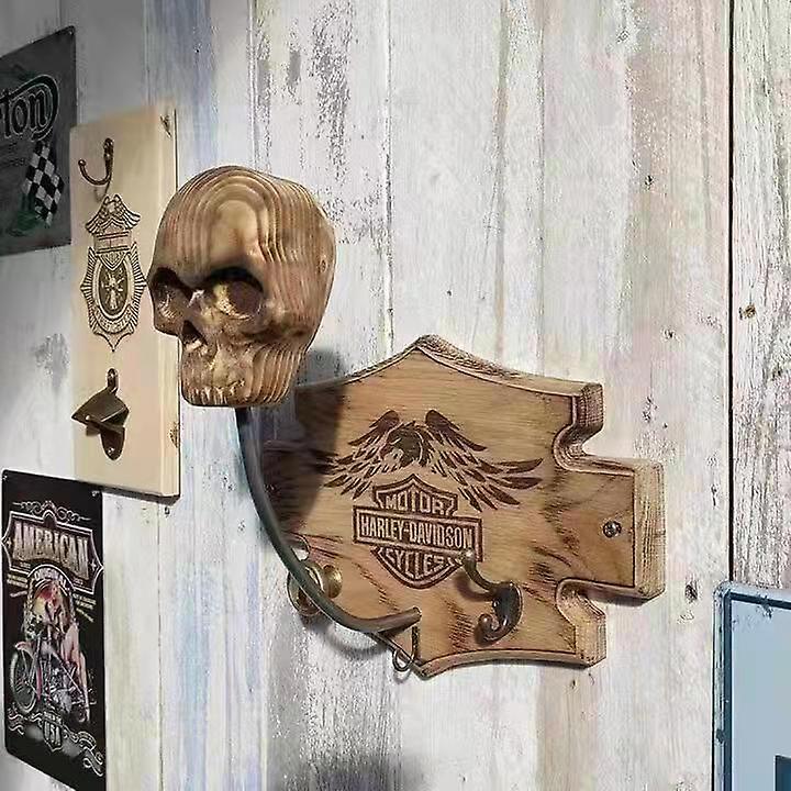 Le Contente Motorcycle Skull Helmet Holder Skull Shape Helmet Holder Wall Decoration Wooden skull