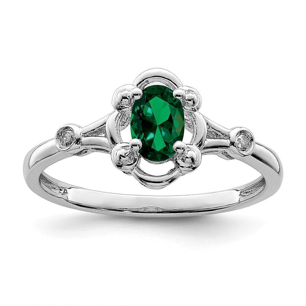 JewelryWeb 925 Sterling Silver Polished Open back Created Emerald and Diamond Ring Measures 2mm Wide Jewelry Gifts for Women - Ring 9