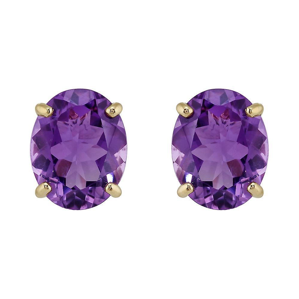 Gemondo Classic Oval Amethyst Stud Earrings in 9ct Yellow Gold 10x8mm 16671 Purple One Size