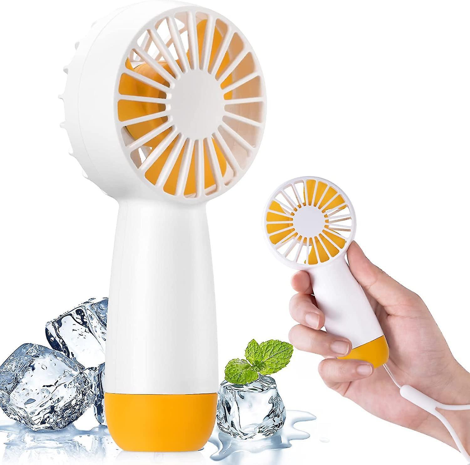 Tianzun Mini Handheld Fan, Portable Hand Fan Personal Fan With 3 Speeds, Travel Fan Silent Table Desk Personal Fan White-Yellow