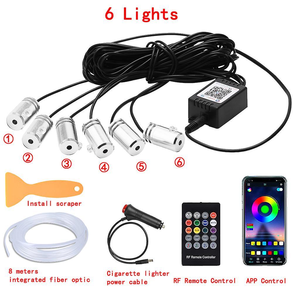 Muggys Led Car Interior Atmosphere Lights Rgb Fiber Optic Lighting Kit Usb App Wireless Control Auto Led Ambient Decorative Neon Lamps 6 in 1 8M Ci...