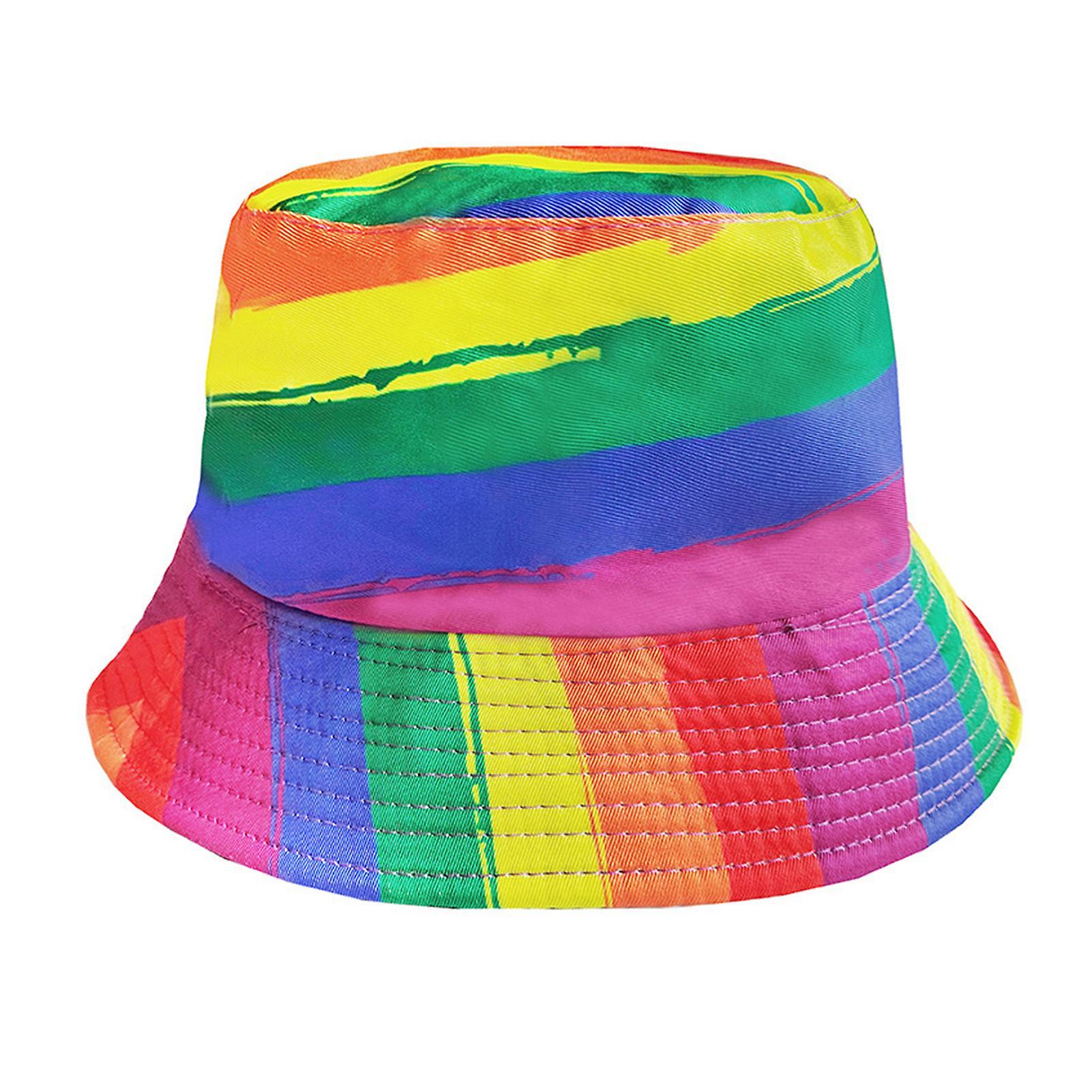 Mondandi Women Men Bucket Hat Rainbow Color-block Hat Reversible Wearable Basin Hat Summer Outdoor Sun Hat Fashion Colorful Fisherman Hat D