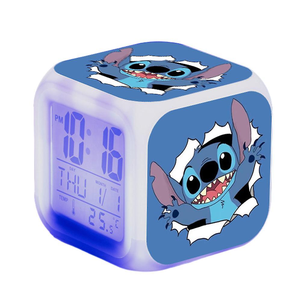 Ochime Lilo & Stitch Digital Alarm Clock 7 Color Changing Anime Cartoon Night Light Bedside Clock Home Decor Kids Toy Xmas Gifts B