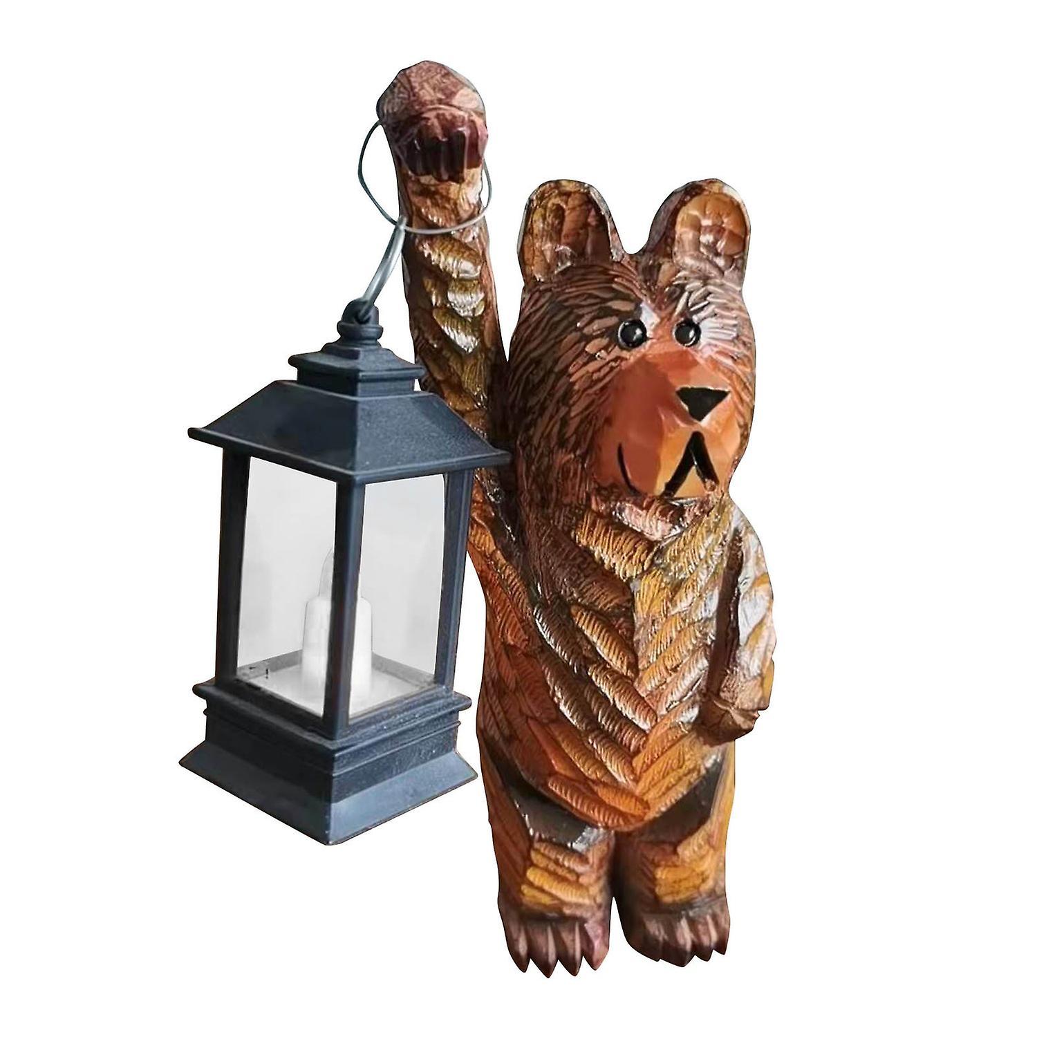 LNMHYTZ New Cedar Carved Bear With Ornaments Lantern Resin Lantern Bear Sculpture Decoration For Home Garden