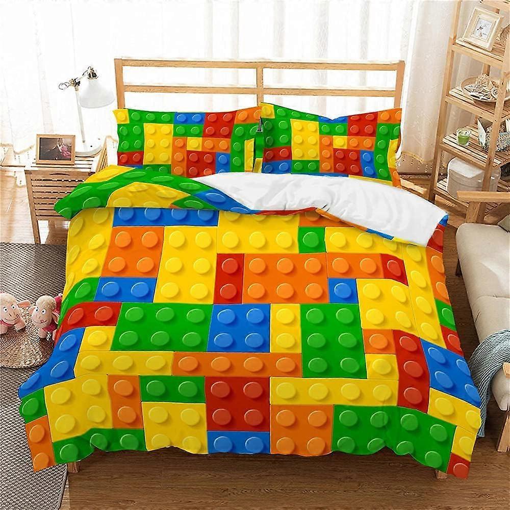 Kerota Duvet Cover, D Printed Building Blocks, Microfiber People Bedding Set with Pillowcases (with Zipper) 135*200 CM Single135x200cm